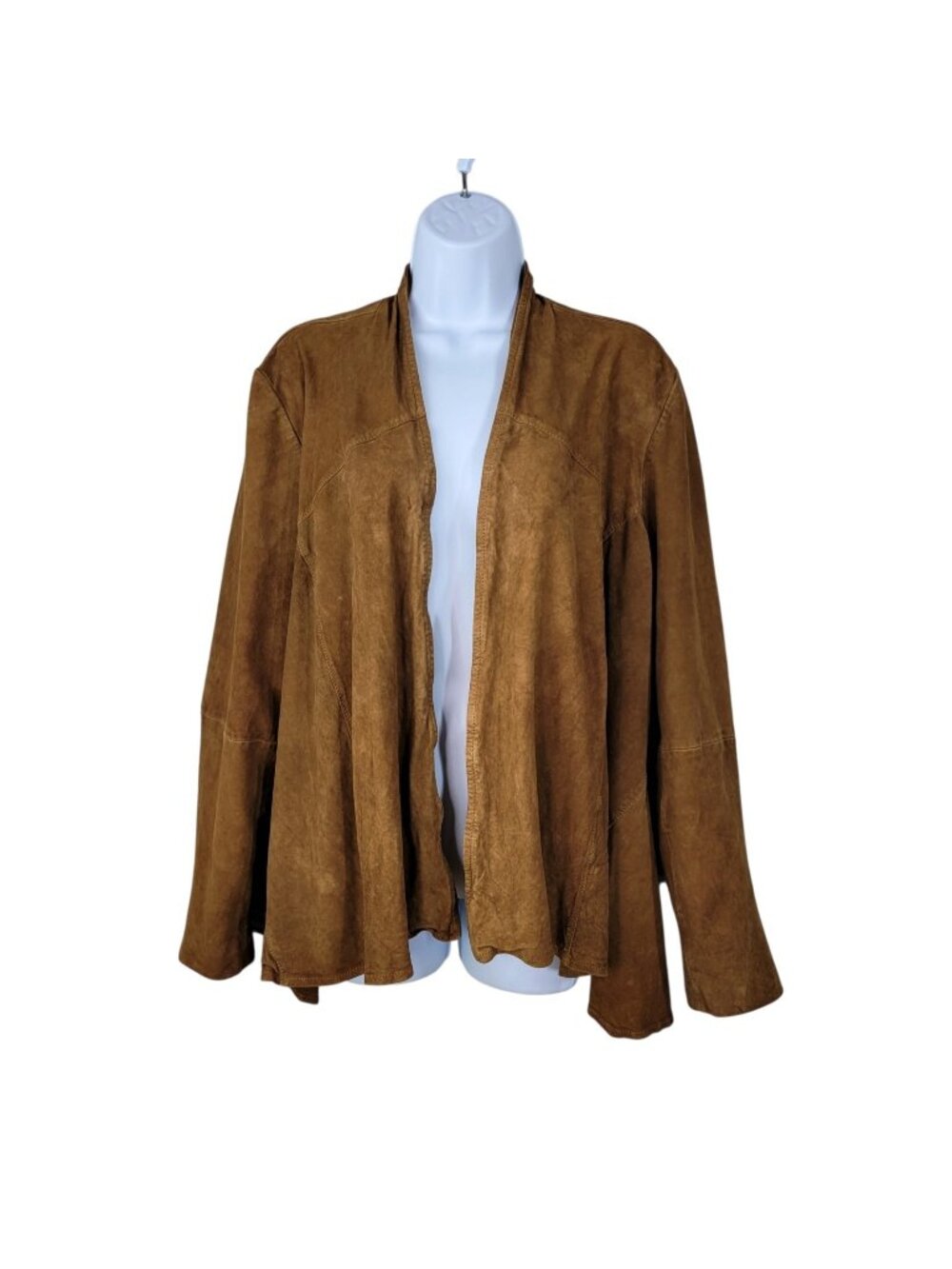 Coldwater Creek Suede Leather Jacket Size XXL 20 2X Coat Open Drape Front Tan